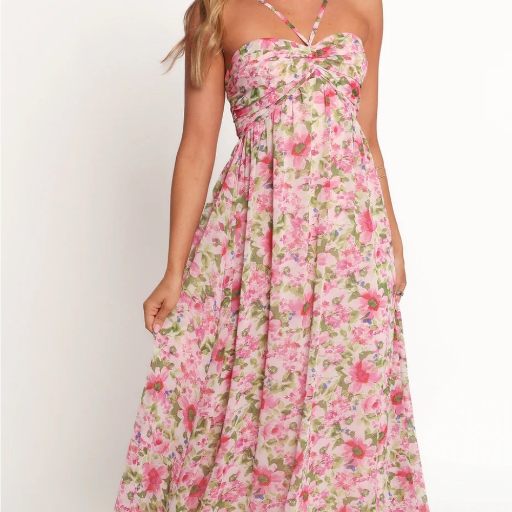 Petal & Pup CASCADE HALTERNECK MAXI DRESS - CARMINE ROSE floral pink medium